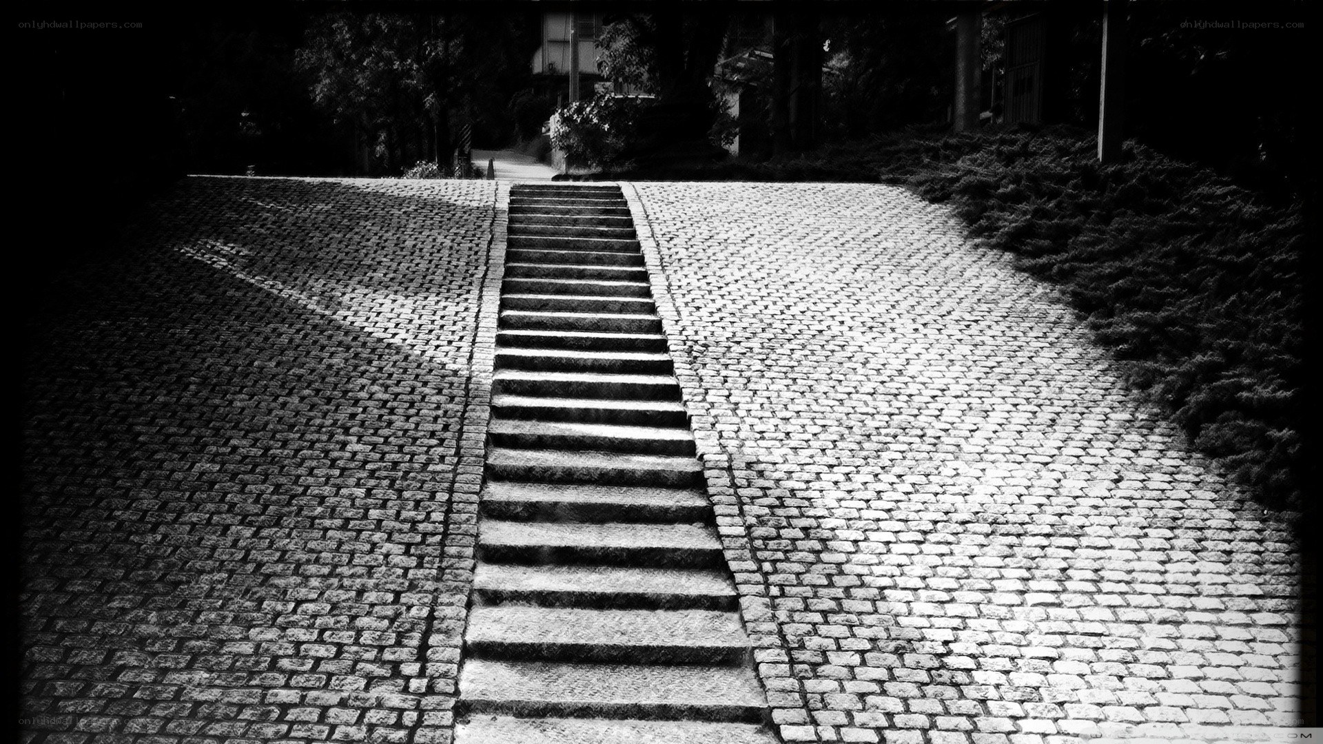Cobblestone path with stairs
