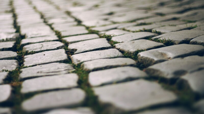 Cobblestone Pavement — Gray, Calm, Photograph, Grass, Stones, Green