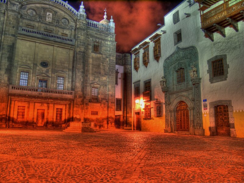 Cobblestone Plaza at Night