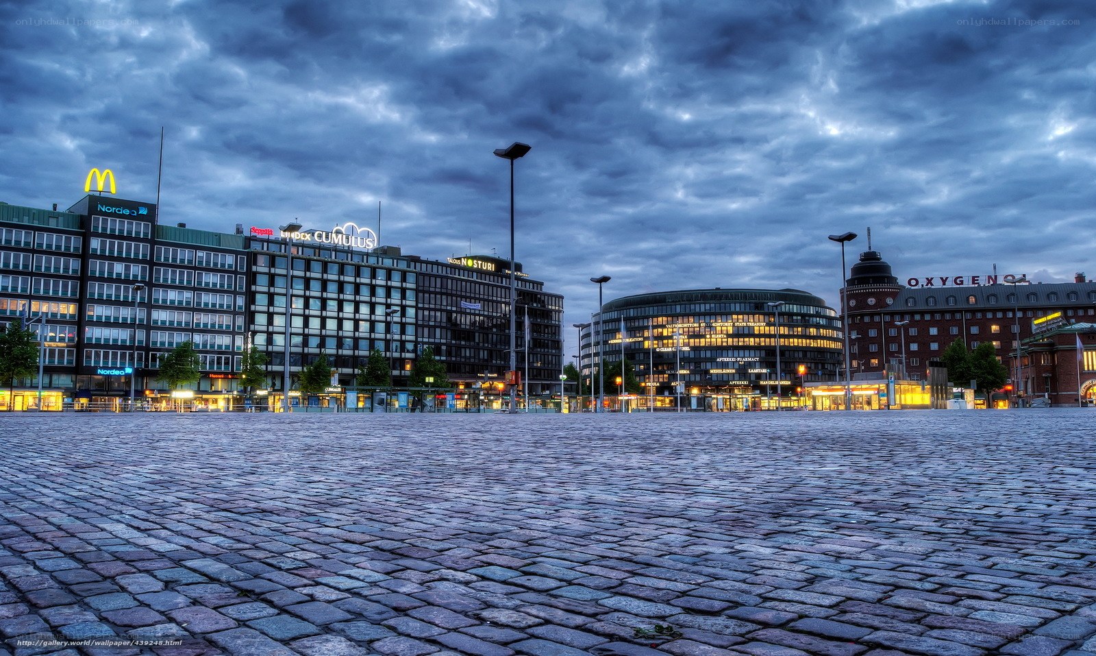 Cobblestone square at dusk