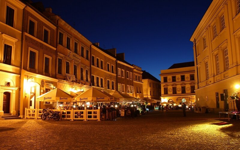 Cobblestone Square at Night