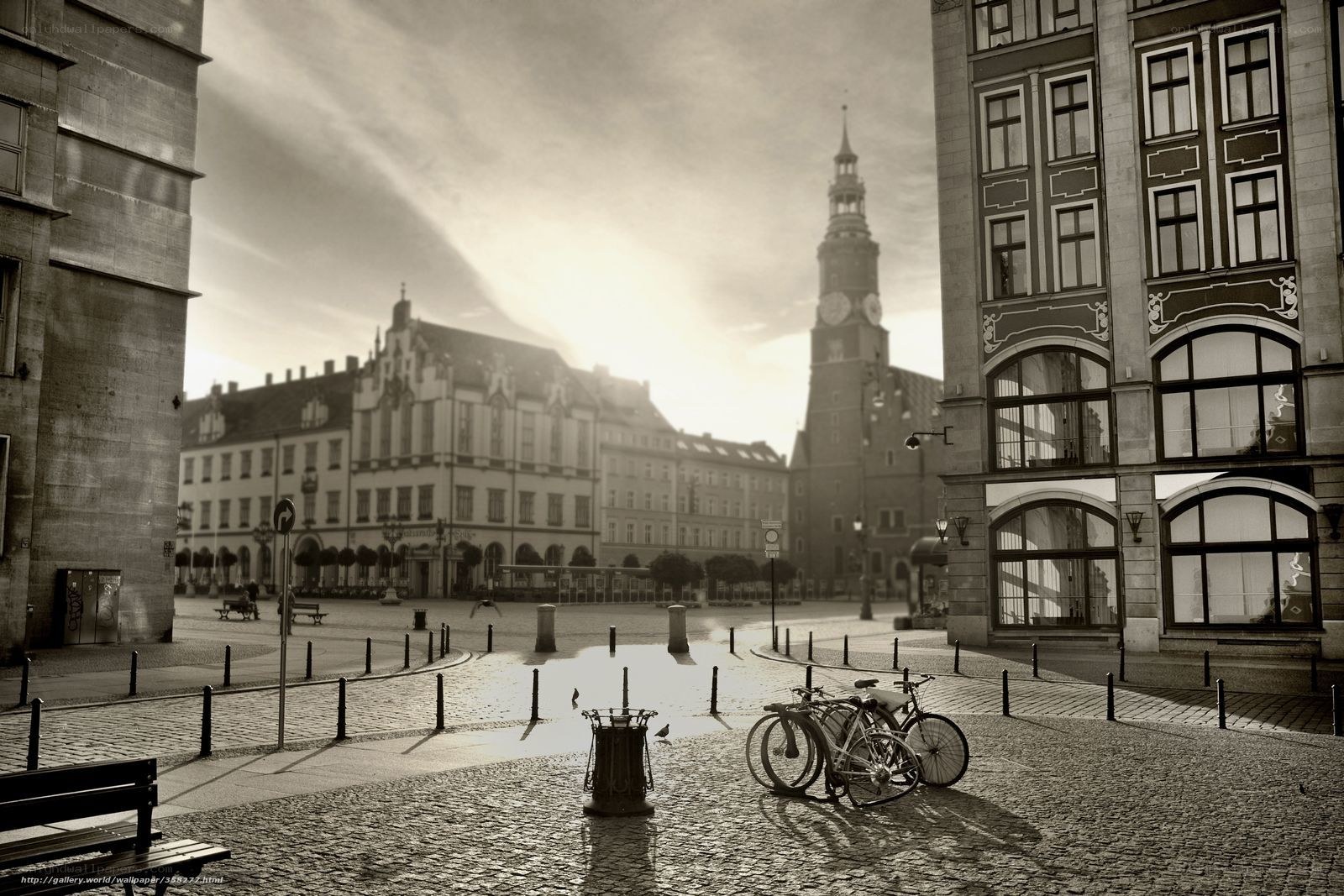Cobblestone square with clock tower