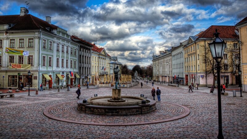 Cobblestone Square with Fountain