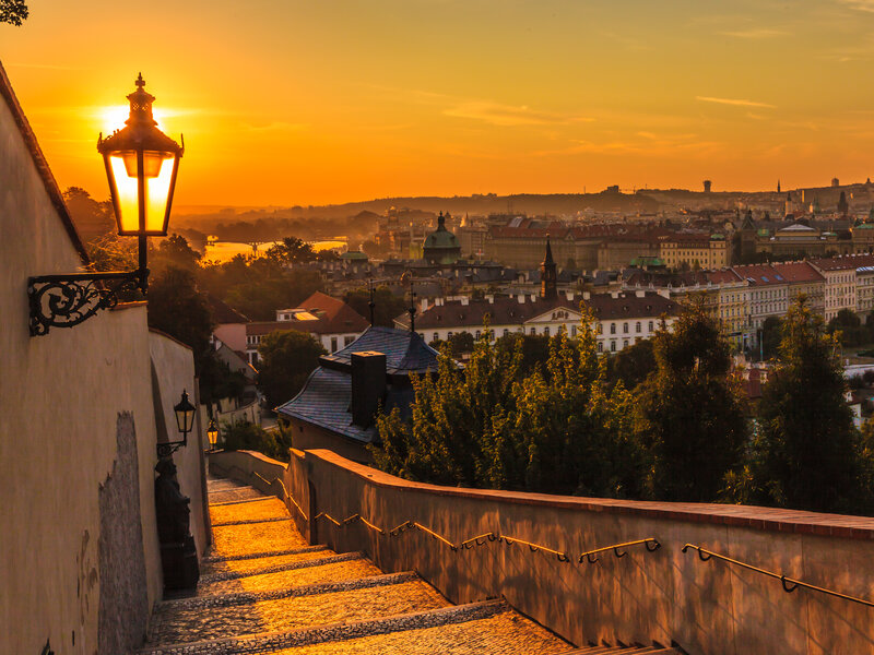 Cobblestone Stairs at Sunset