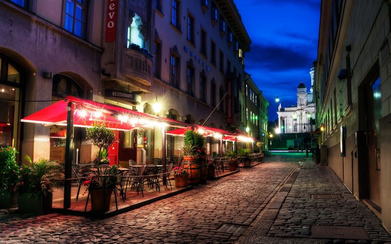 Cobblestone street at dusk