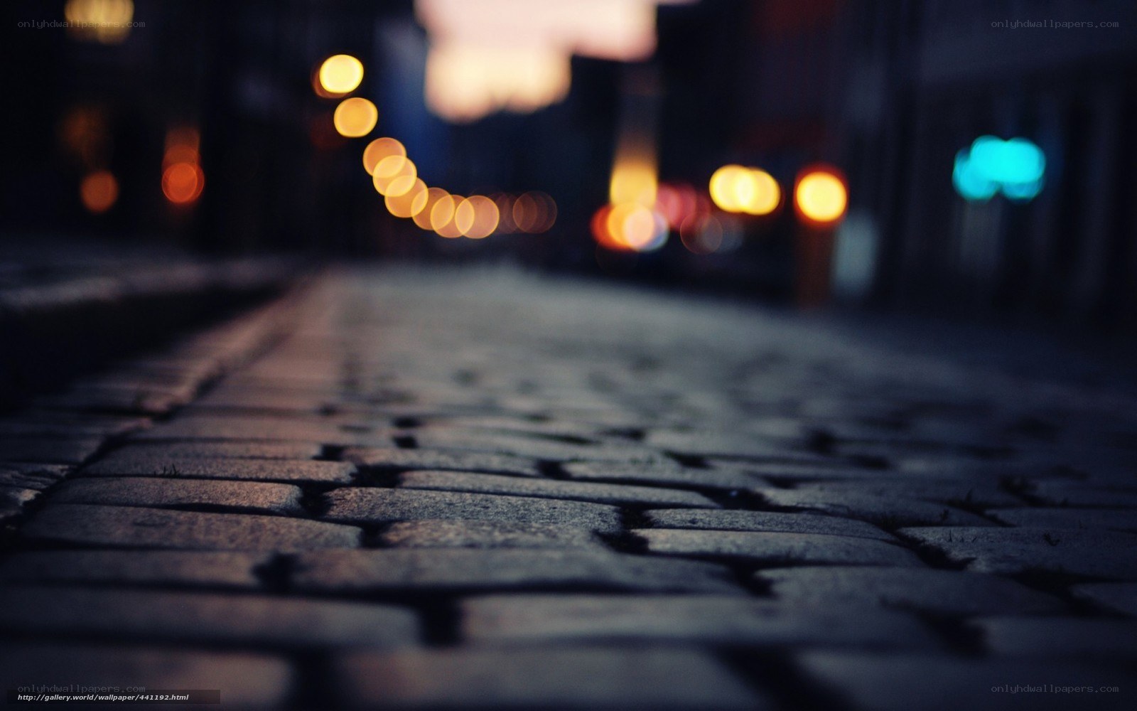cobblestone street at dusk