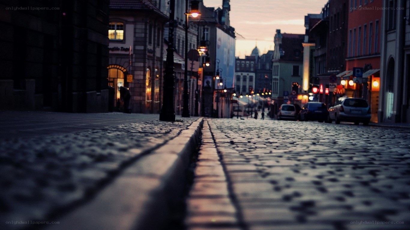 Cobblestone street at dusk