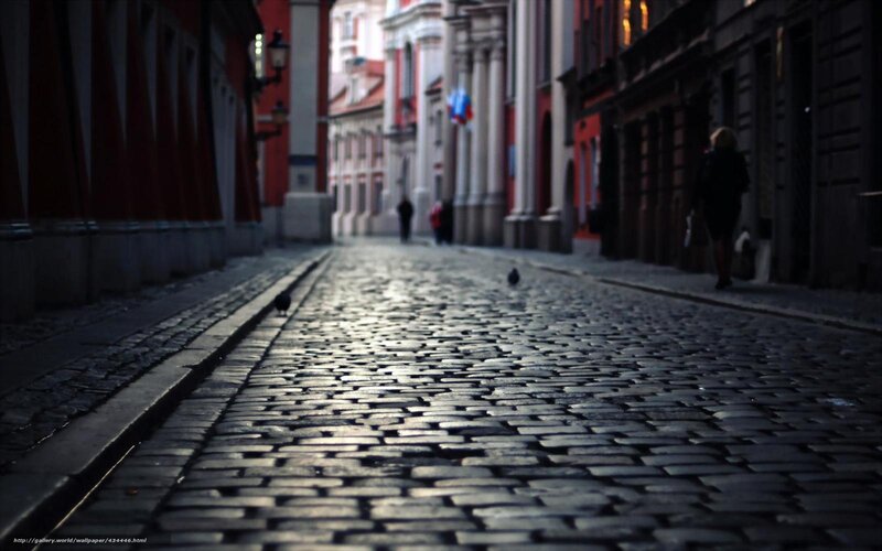 Cobblestone Street at Dusk — Gray, Dramatic