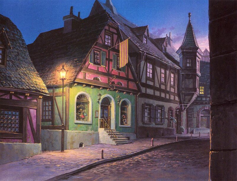 Cobblestone Street at Dusk — Green