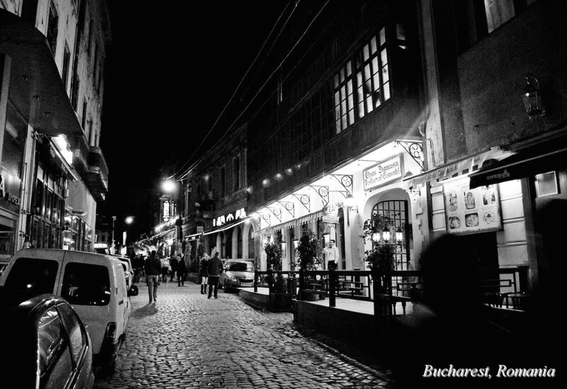 Cobblestone Street at Night — Black, Dramatic
