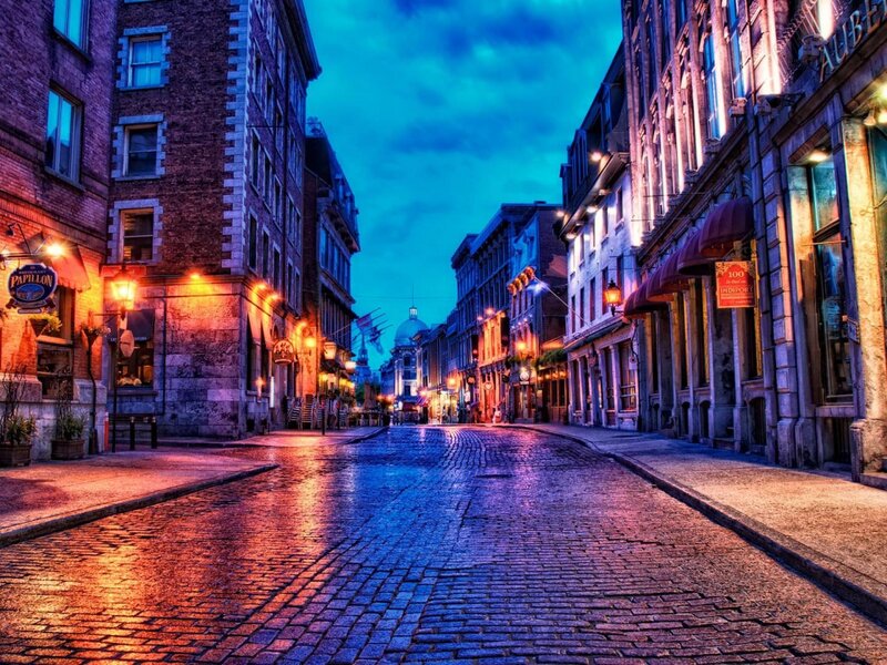 Cobblestone Street at Night — Blue, Dramatic