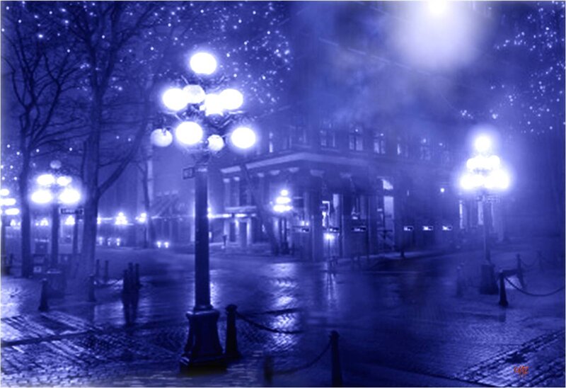 Cobblestone Street at Night — Blue, Moody