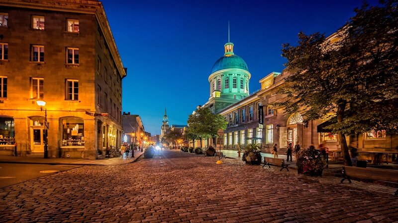 Cobblestone Street at Night — Blue, Serene, Photograph, Buildings