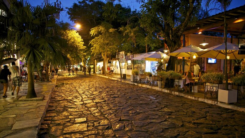 Cobblestone Street at Night — Brown, Calm, Photograph