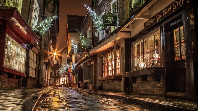 Cobblestone Street at Night — Brown, Quiet