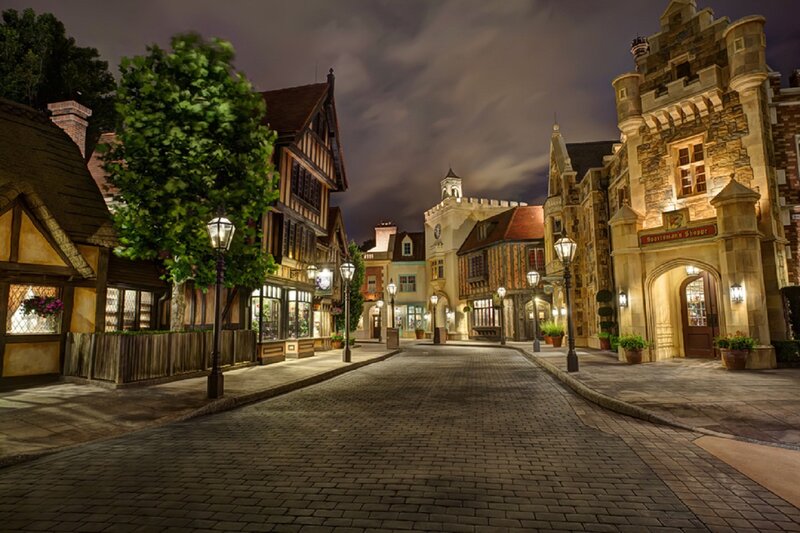 Cobblestone Street at Night — Brown, Serene