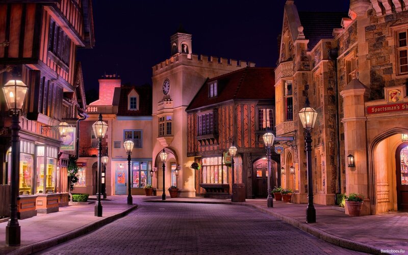 Cobblestone Street at Night — Purple, Serene