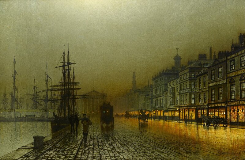 Cobblestone Street at Night — Yellow, Atmospheric