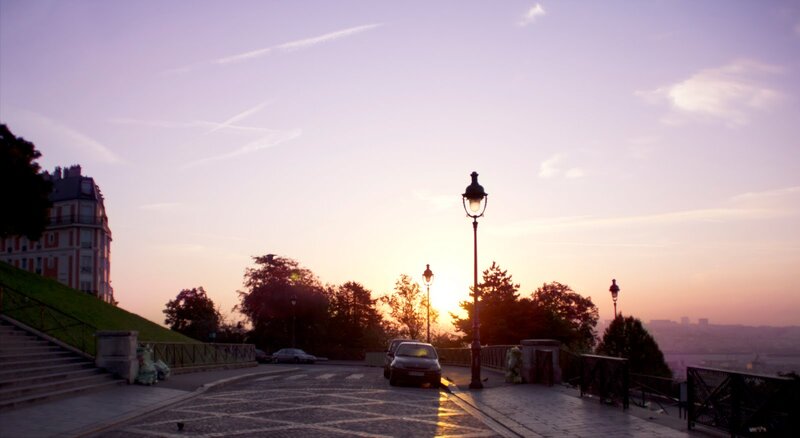 Cobblestone Street at Sunset — Purple
