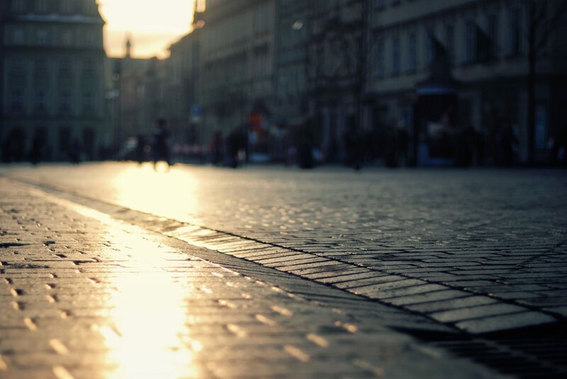 Cobblestone Street at Sunset — Yellow
