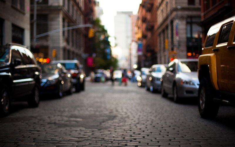Cobblestone street in city