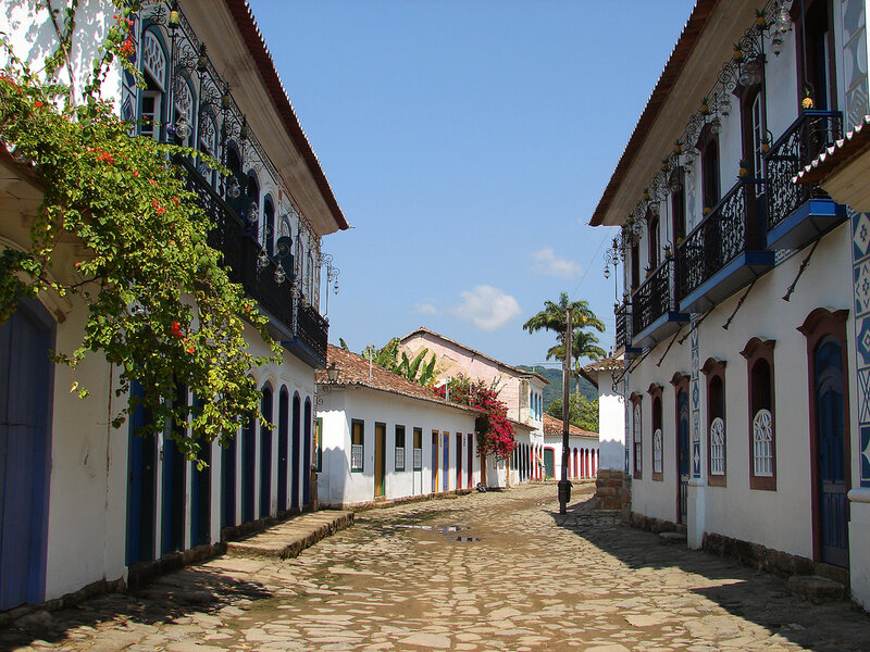 Cobblestone Street in Colonial Town
