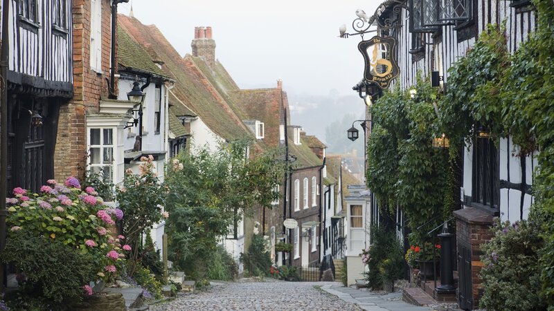 Cobblestone street in historic village
