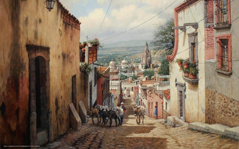 Cobblestone street in Mexican town