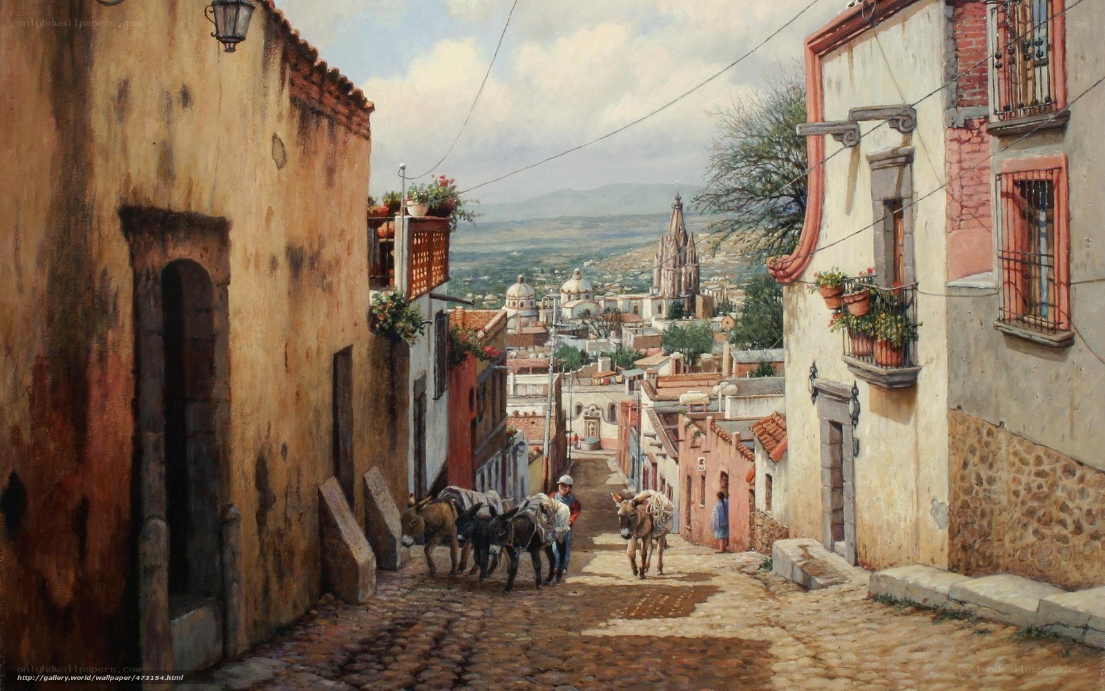 Cobblestone street in Mexican town