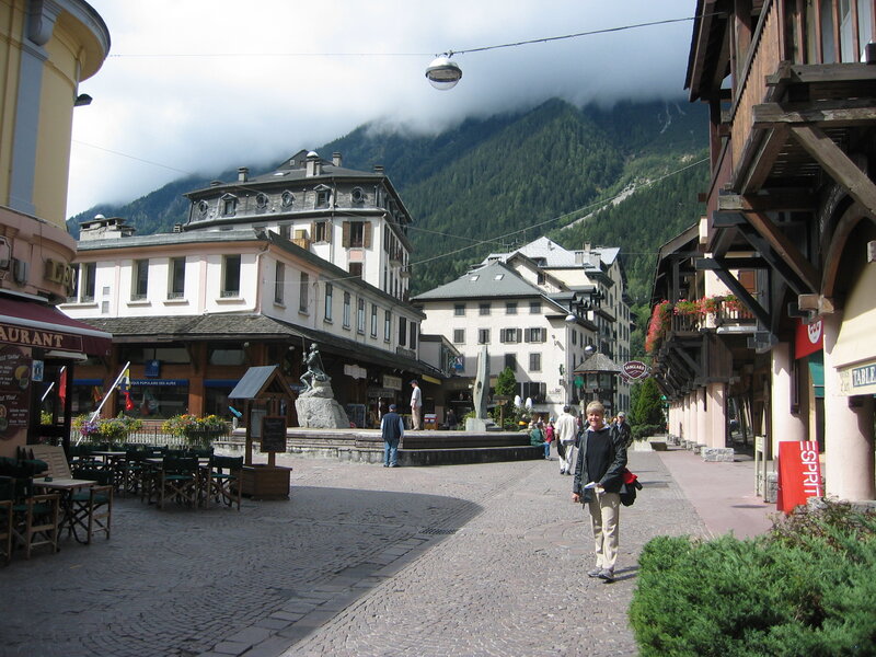 Cobblestone street in mountain town
