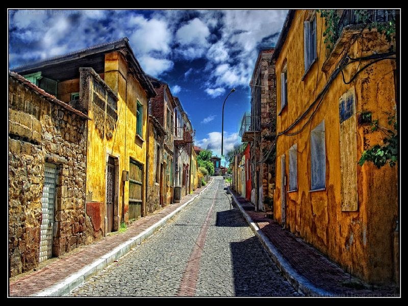 cobblestone street in old town