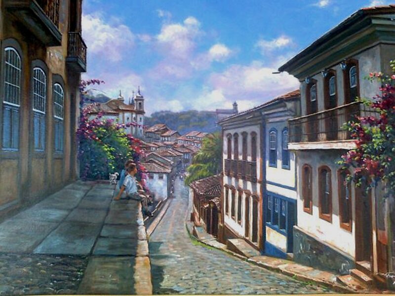 Cobblestone Street in Old Town — Blue