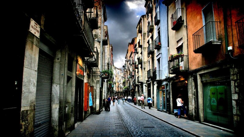 Cobblestone Street in Old Town — Gray, Dramatic, Afternoon, Photograph