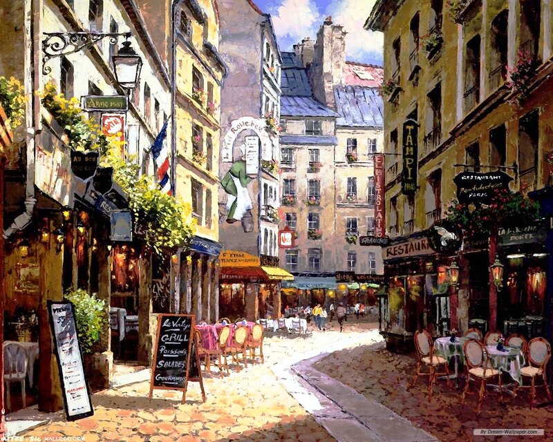 Cobblestone Street in Paris — Yellow, Lively