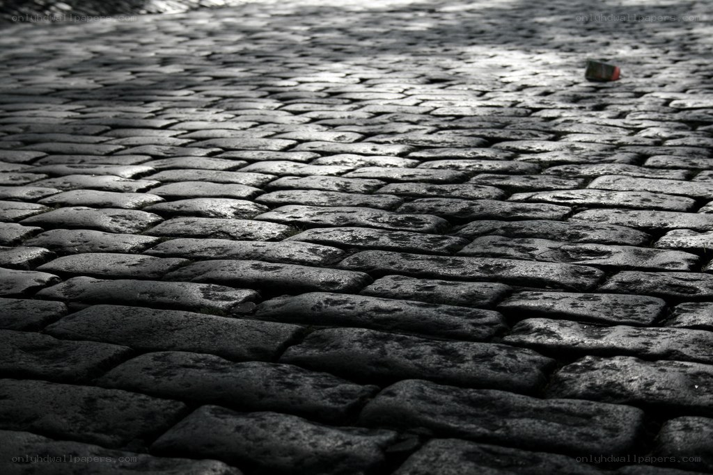 cobblestone street in sunlight