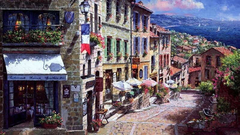 Cobblestone Street in Town — Blue, Serene