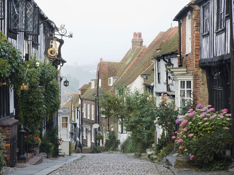 Cobblestone Street in Town — Gray