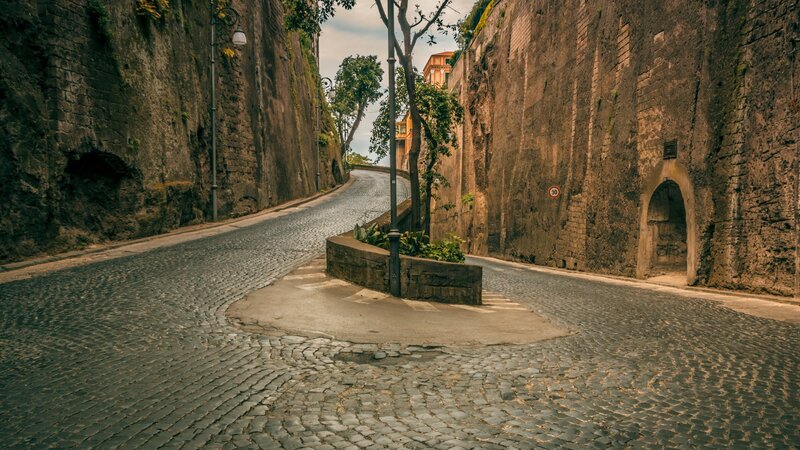 Cobblestone Street in Tunnel
