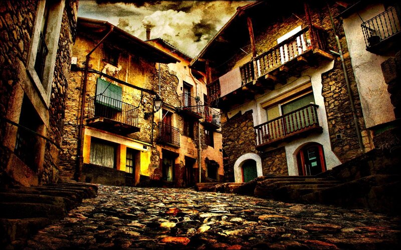 Cobblestone Street in Village — Brown