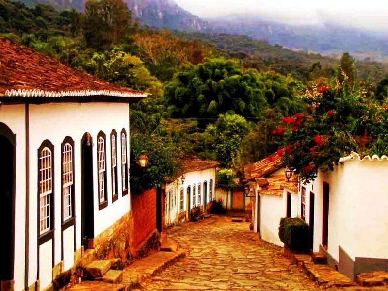 Cobblestone Street in Village — White