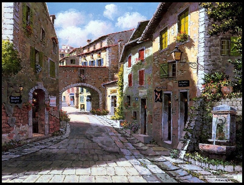 Cobblestone Street in Village — Yellow, Serene