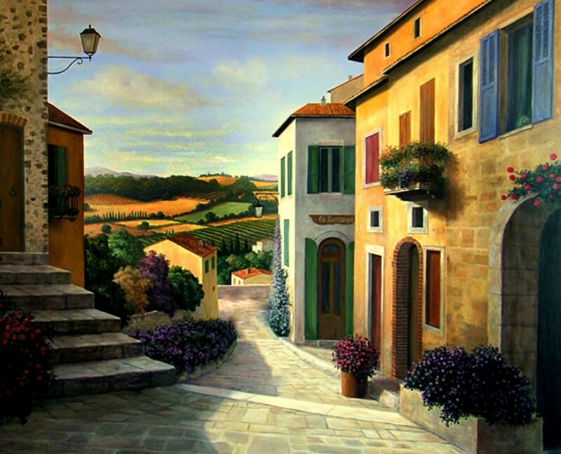 Cobblestone Street in Village — Yellow