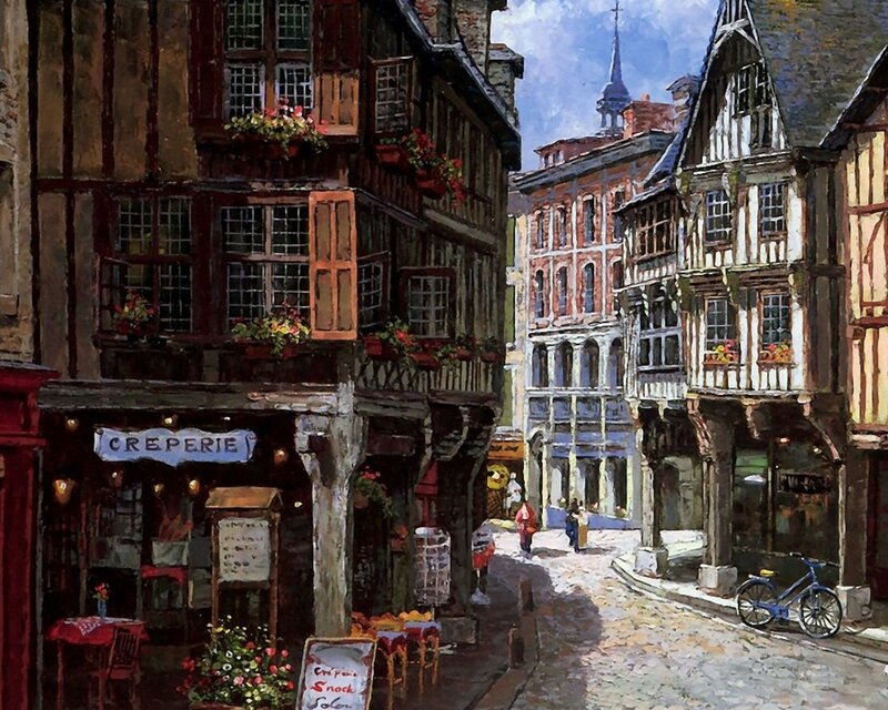 Cobblestone Street Scene — Brown, Serene