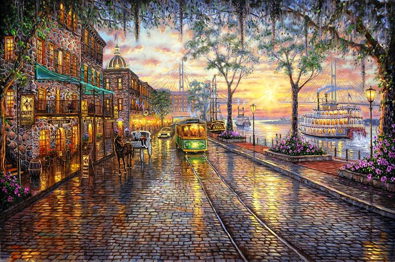 Cobblestone Street Scene — Gold