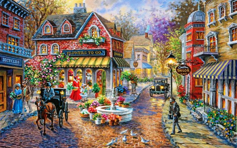 Cobblestone Street Scene — Red