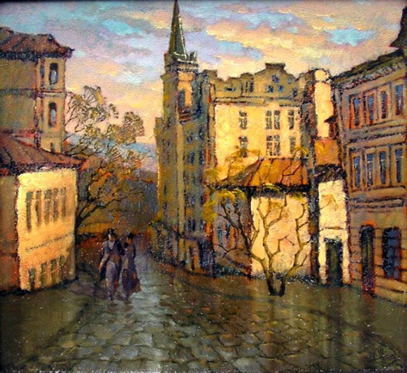 Cobblestone Street Scene — Yellow