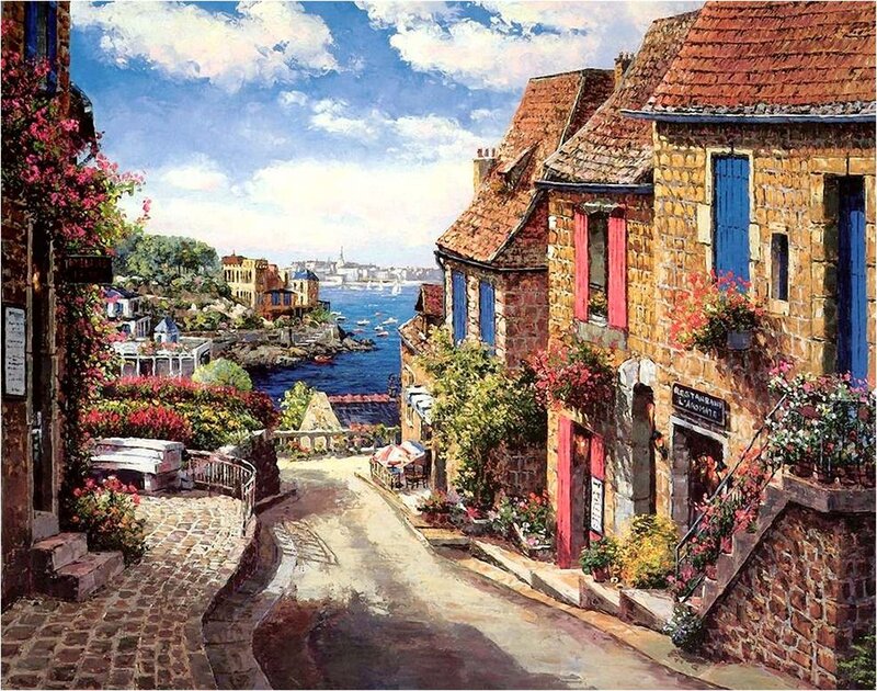 Cobblestone Street Village — Blue