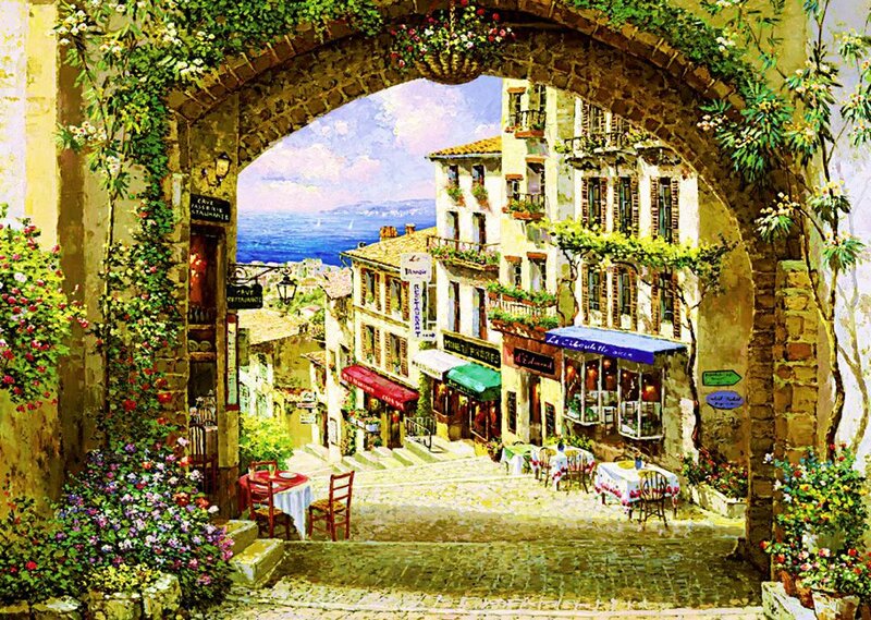 Cobblestone Street with Archway