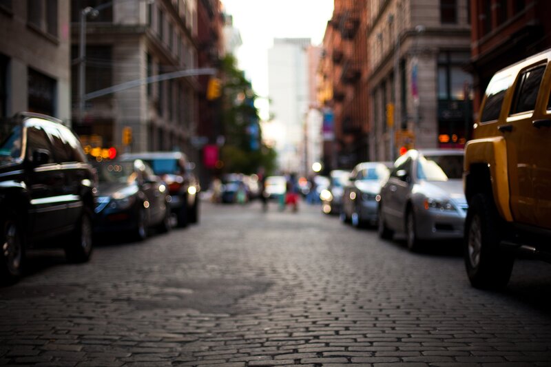 Cobblestone Street with Cars — Gray