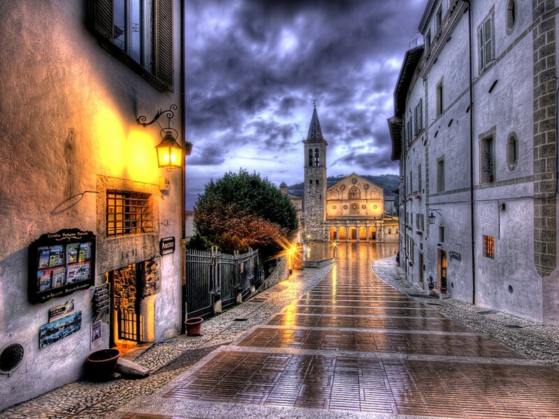 Cobblestone Street with Church